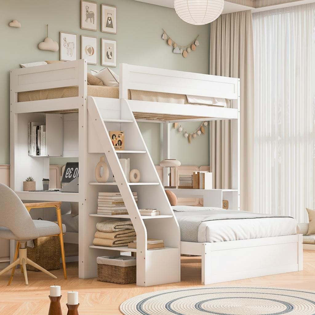 Twin Xl Over Full Bunk Bed With Integrated Desk Usb Charging Station Storage Staircase By Harper Bright Designs