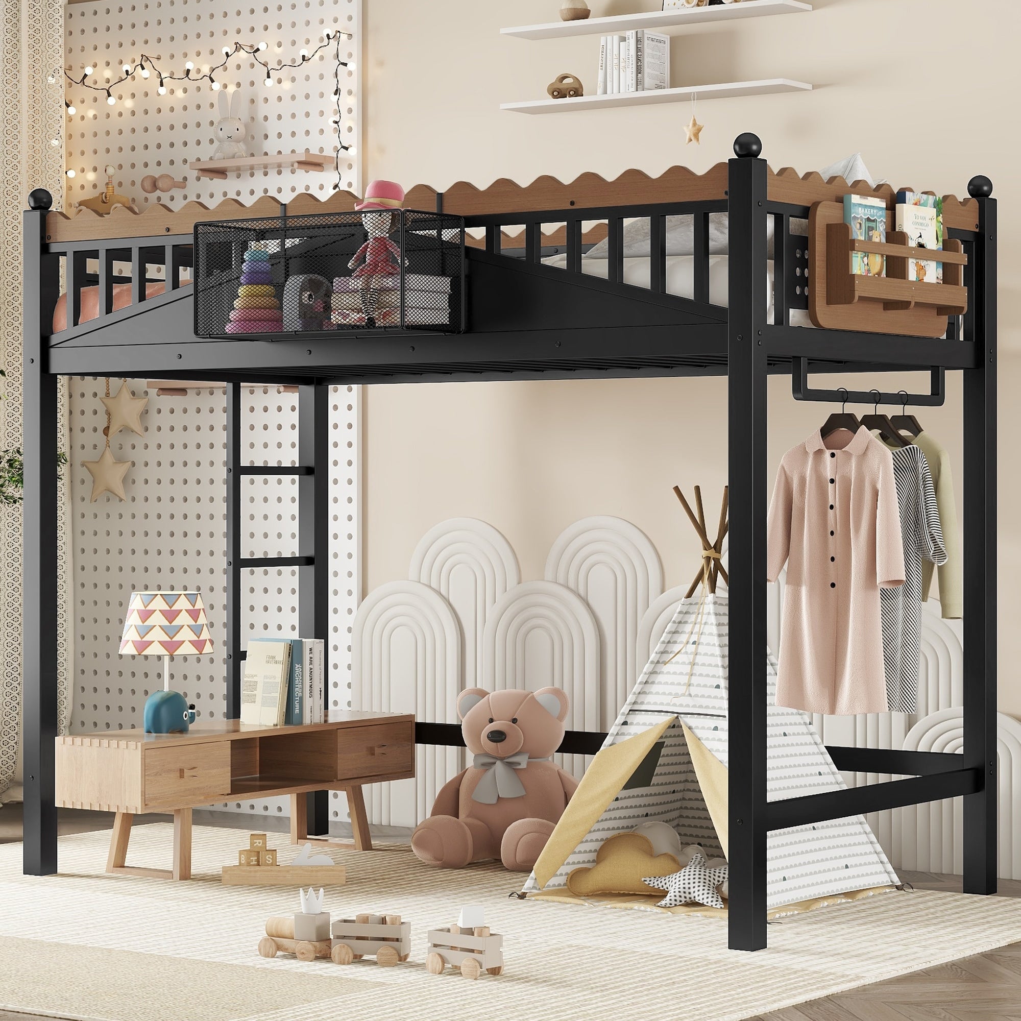 Twin Xl Size Loft Bed With Ladders Metal Loft Bed With Storage Shelves And Bookshelf No Box Spring Needed And Chic Design