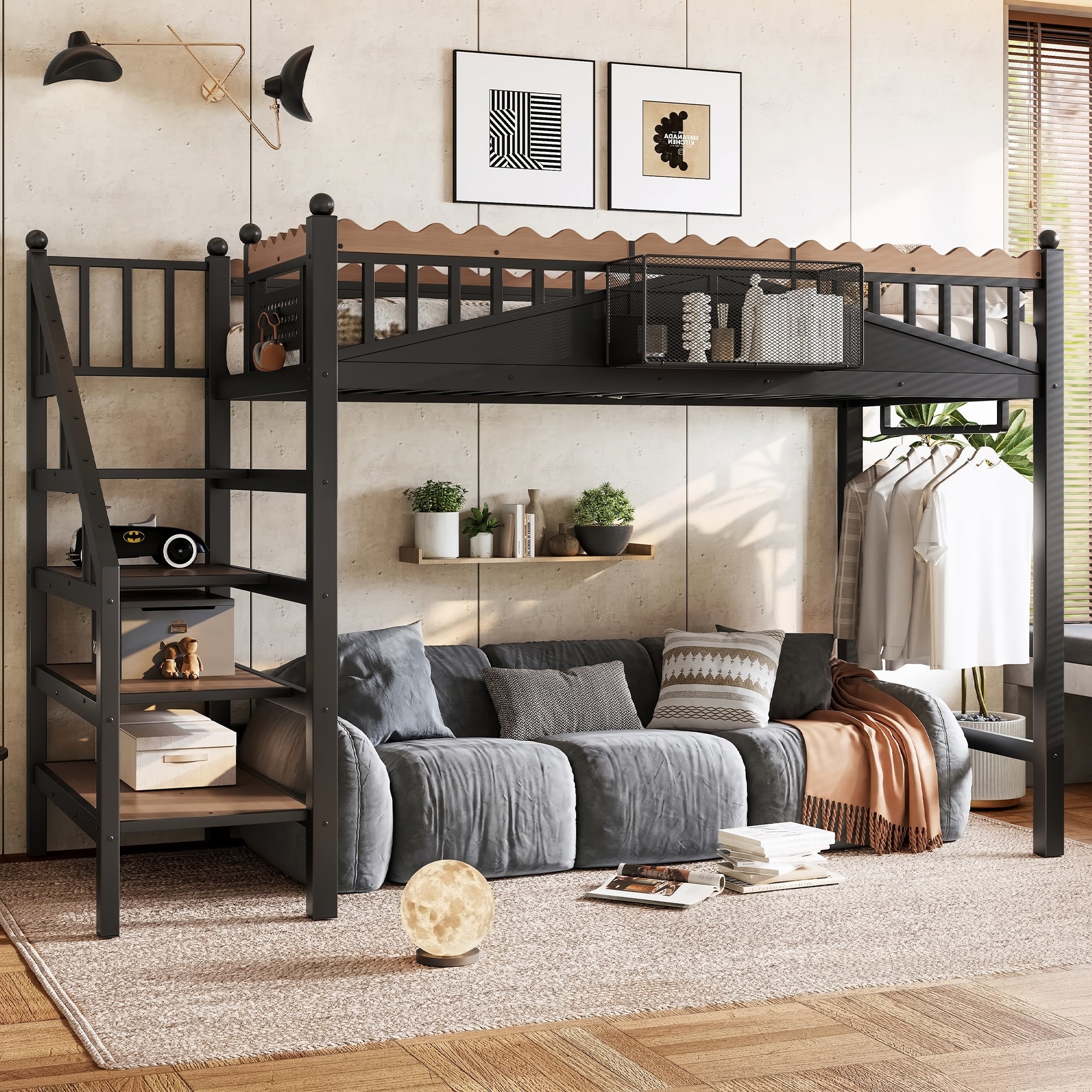 Twin Xl Size Loft Bed With Storage Stairs Metal Loft Beds Frame With Storage Shelves And Bookshelf
