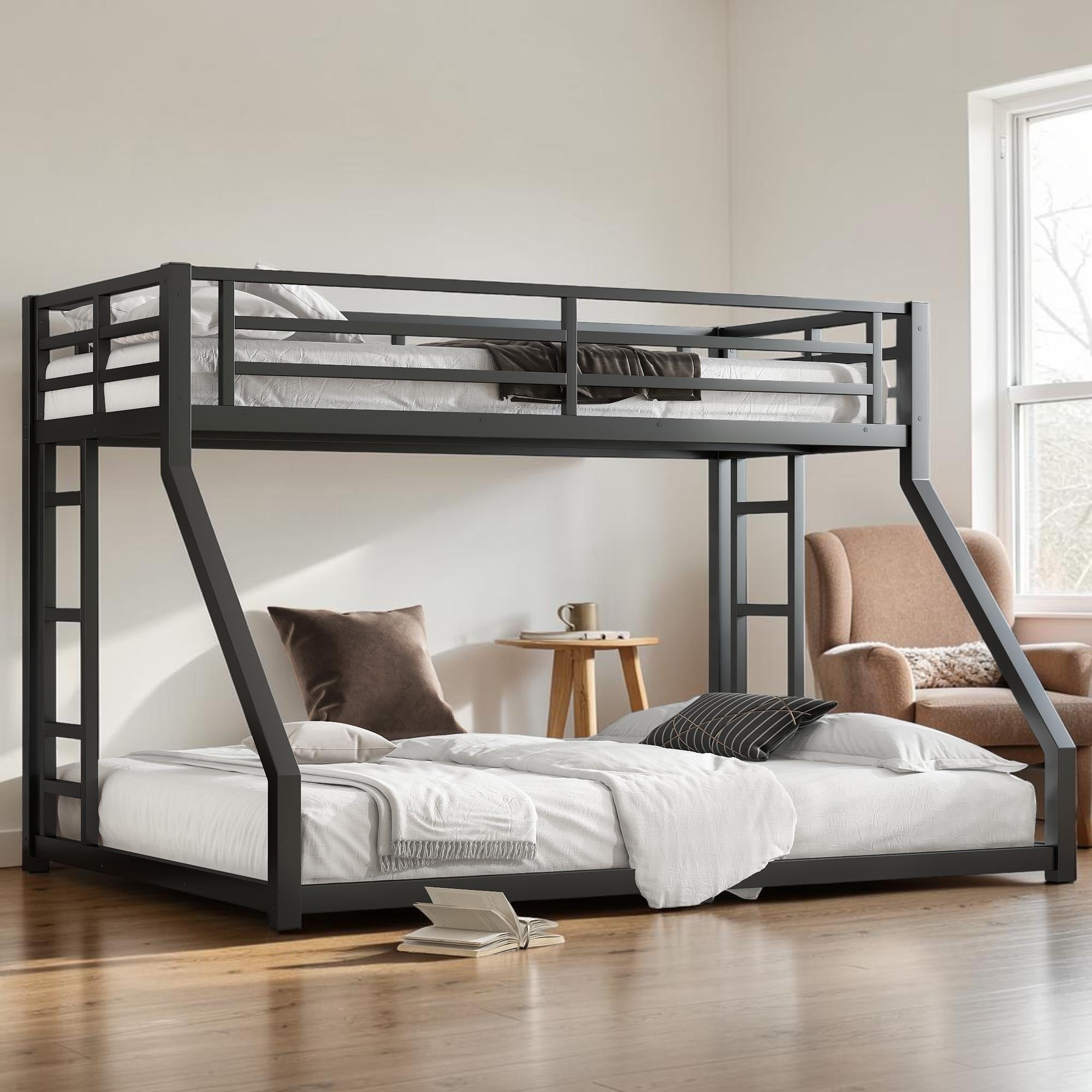 Twin Xl Over Queen Metal Bunk Bed Frame With Ladders Noise Free Heavy Duty Bunk Bed No Box Spring Needed