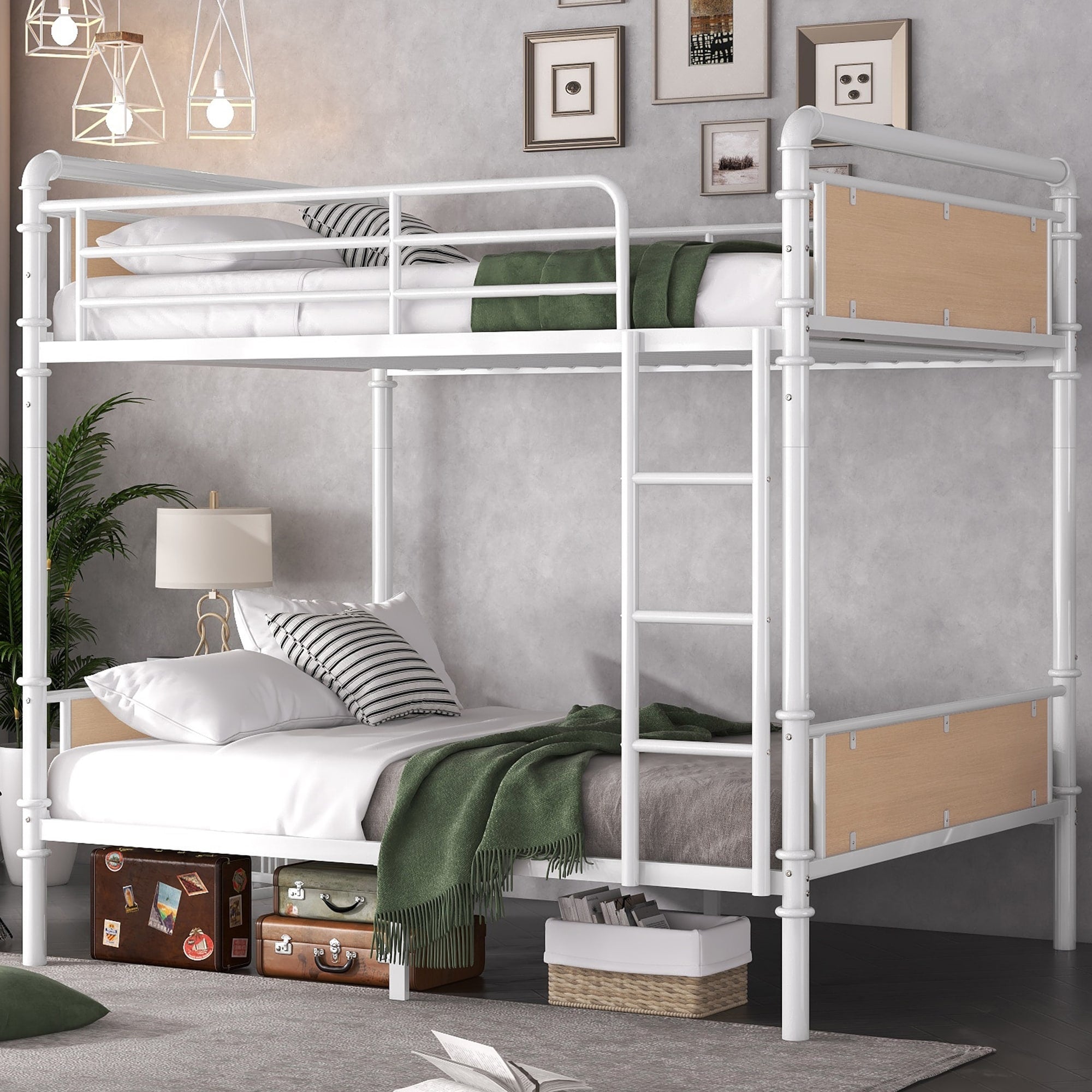 Twin Xl Over Twin Xl Metal Bunk Bed Industrial Detachable Bunkbeds With Safety Guard Rails For Teens