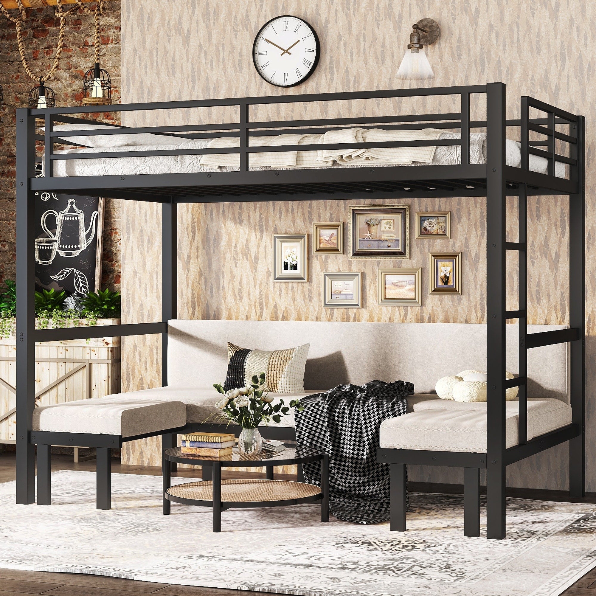 Twin Xl Over Twin Xl Pull Out Bunk Bed 3 Section Lower Bunk Safety Rails On Top