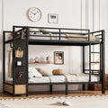 Twin Xl Over Twin Xl Size Metal Bunk Bed For Teens With Storage Shelves Drawers And Pegboard Black