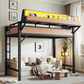 Twin Xl Size Loft Bed Frame With Storage Shelves And Pegboard Metal Loft Bed With Usb Ports And Led Lights Safe And Sturdy