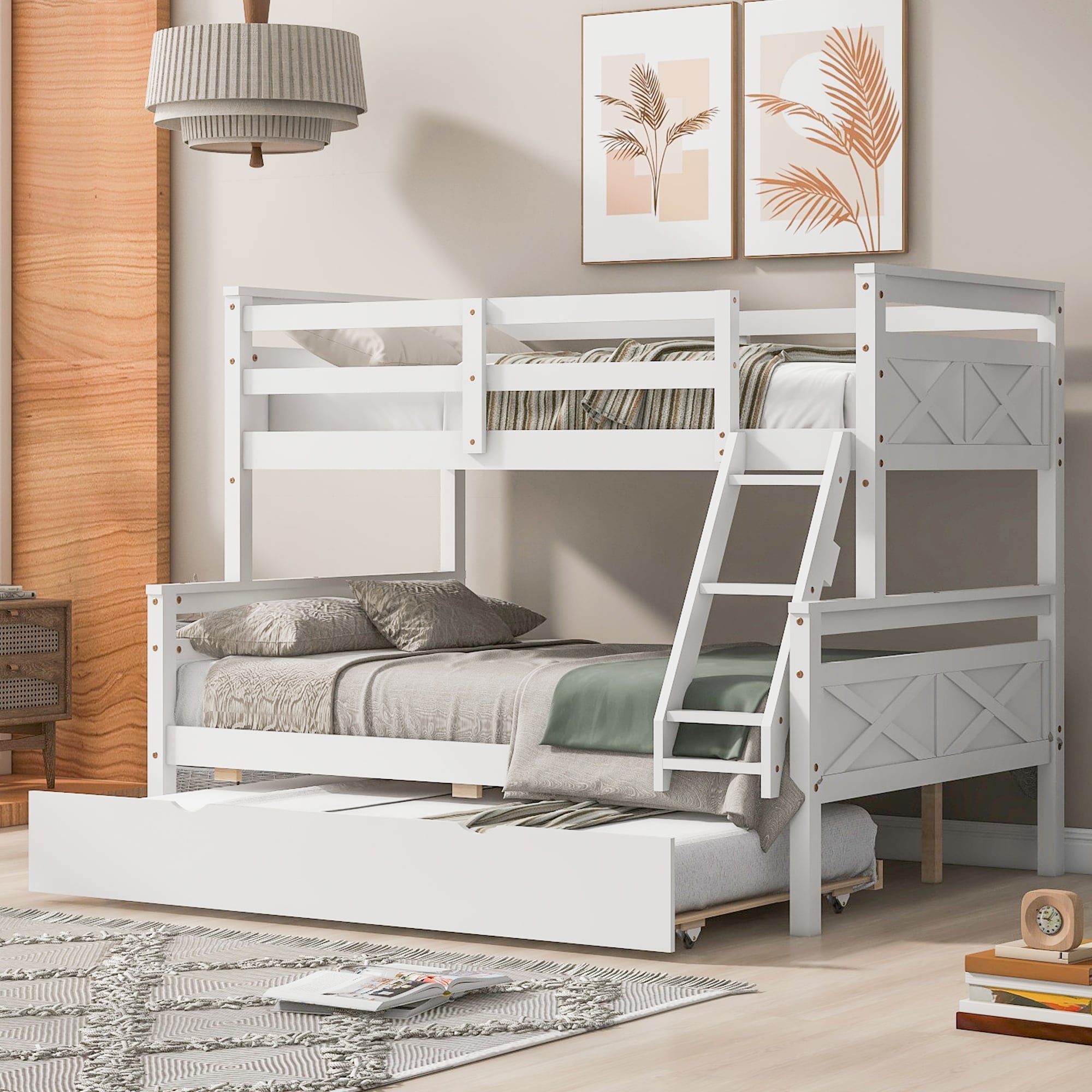 Twin Over Full Bunk Bed With Ladder Twin Trundle Guardrails
