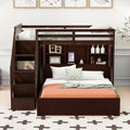 Twin Over Full Bunk Bed With Storage Stairs Built In Wardrobe Usb Ports Led Light