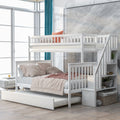 Twin Over Full Bunk Bed With Trundle Storage Staircase Guardrails