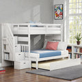 Twin Over Full Bunk Bed With Twin Trundle And Storage Staircase Solid Wood Space Saving Bunk Frame