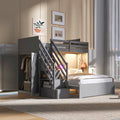Twin Over Full Bunk Bed With Wardrobe Cabinet Open Bookshelves Built In Charging Station And Light By Harper Bright Designs