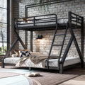Twin Over Full Bunk Bed With Ladders Metal Bunk Bed With Full Upgraded Support Slats Low Profile Bunk Bed Black