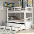 Twin Over Twin Bunk Bed With Trundle 3 Drawers Safety Rails For Teens