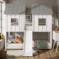 Twin Over Twin House Bunk Bed With Slide Windows And Ladder Solid Wood Frame Fun Playhouse Design