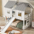 Twin Over Twin House Bunk Bed With Slide Windows And Full Guardrails