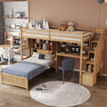 Twin Over Twin Loft Bed With Built In Desk And Staircase With Storage Compartments And Shelves