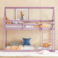 Twin Over Twin Rubber Wood Floor Bunk Bed With Ladder Guardrails House Shaped Bunk Bed