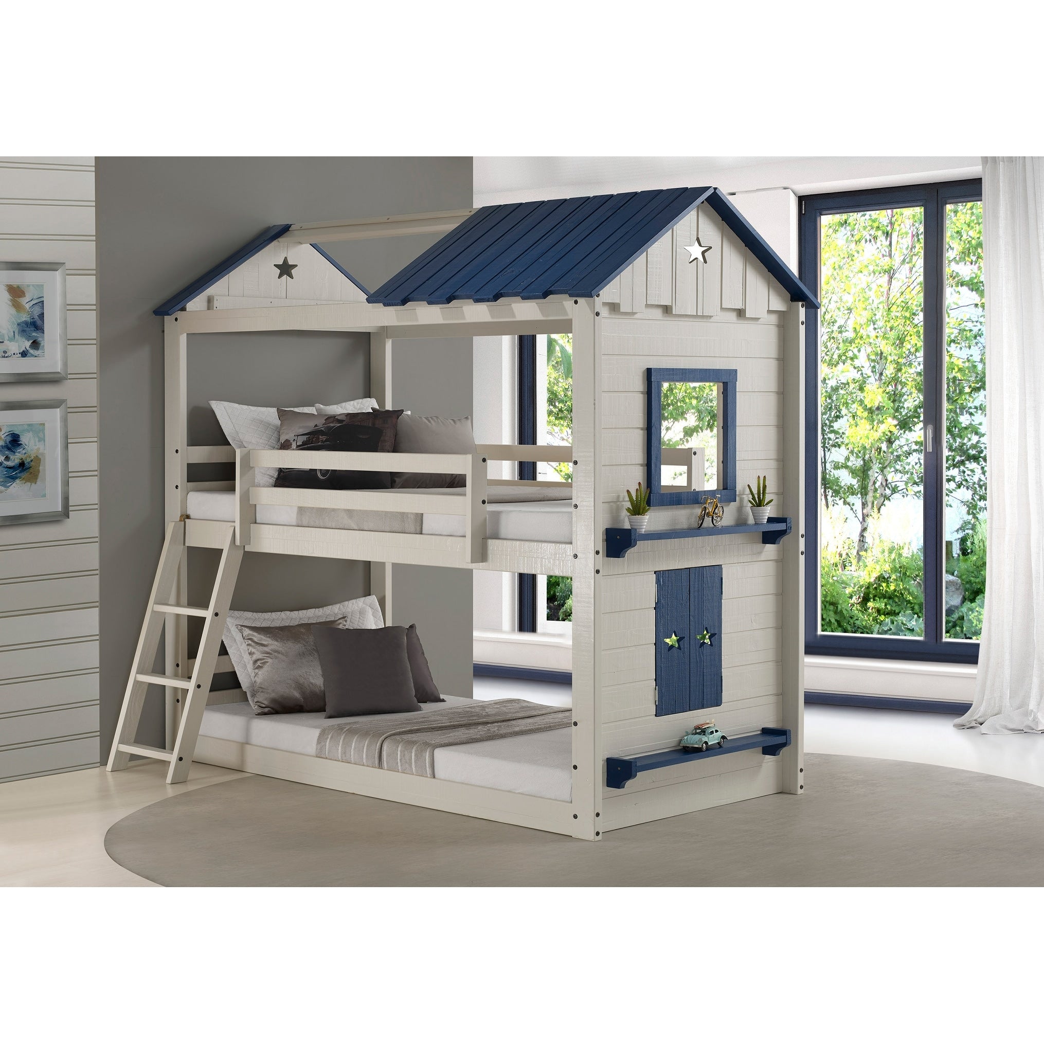Twin Over Twin Star Gaze Bunk Bed In Grey And Blue