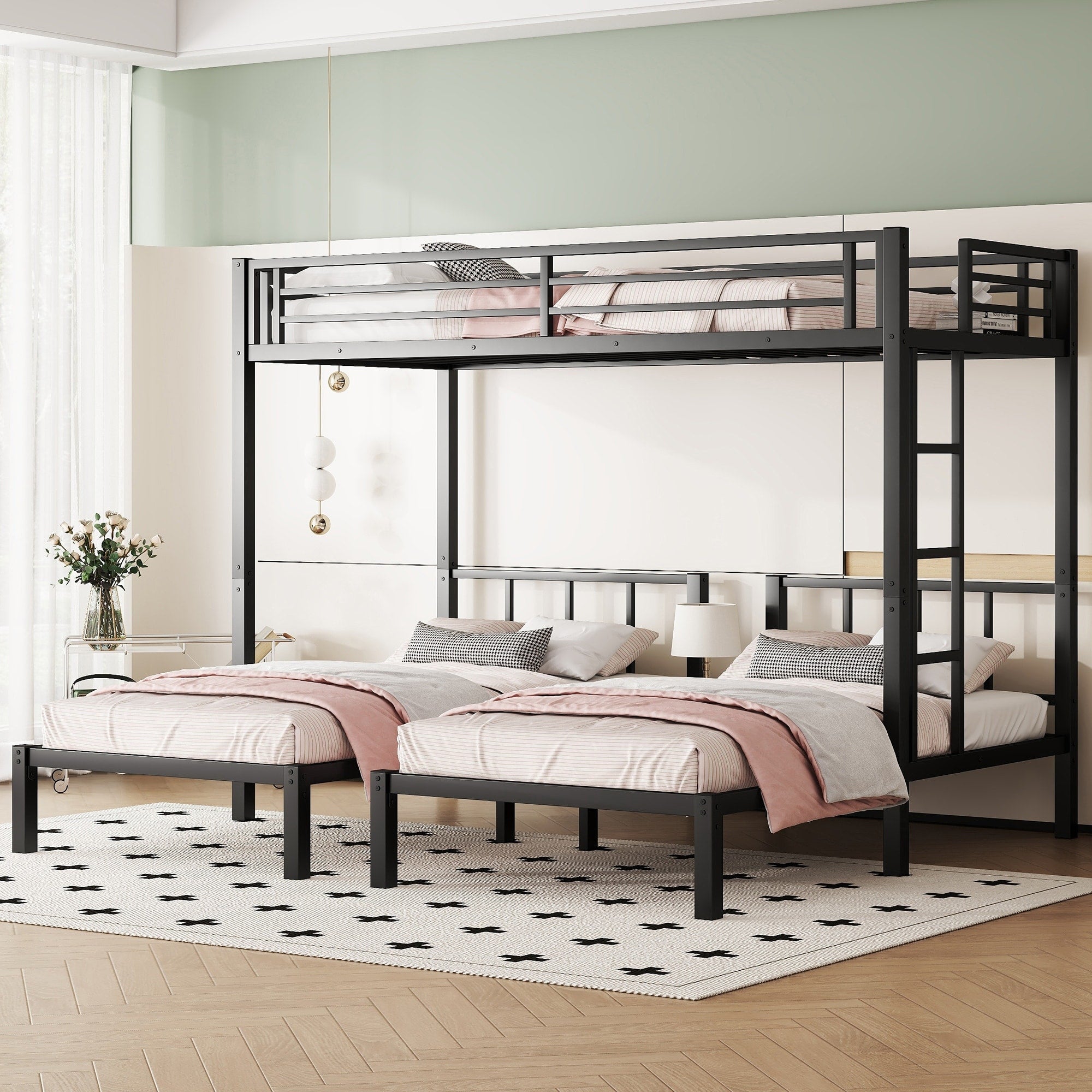 Twin Over Twin Twin Metal Triple Bunk Bed For 3 Twin Xl Bunk Bed