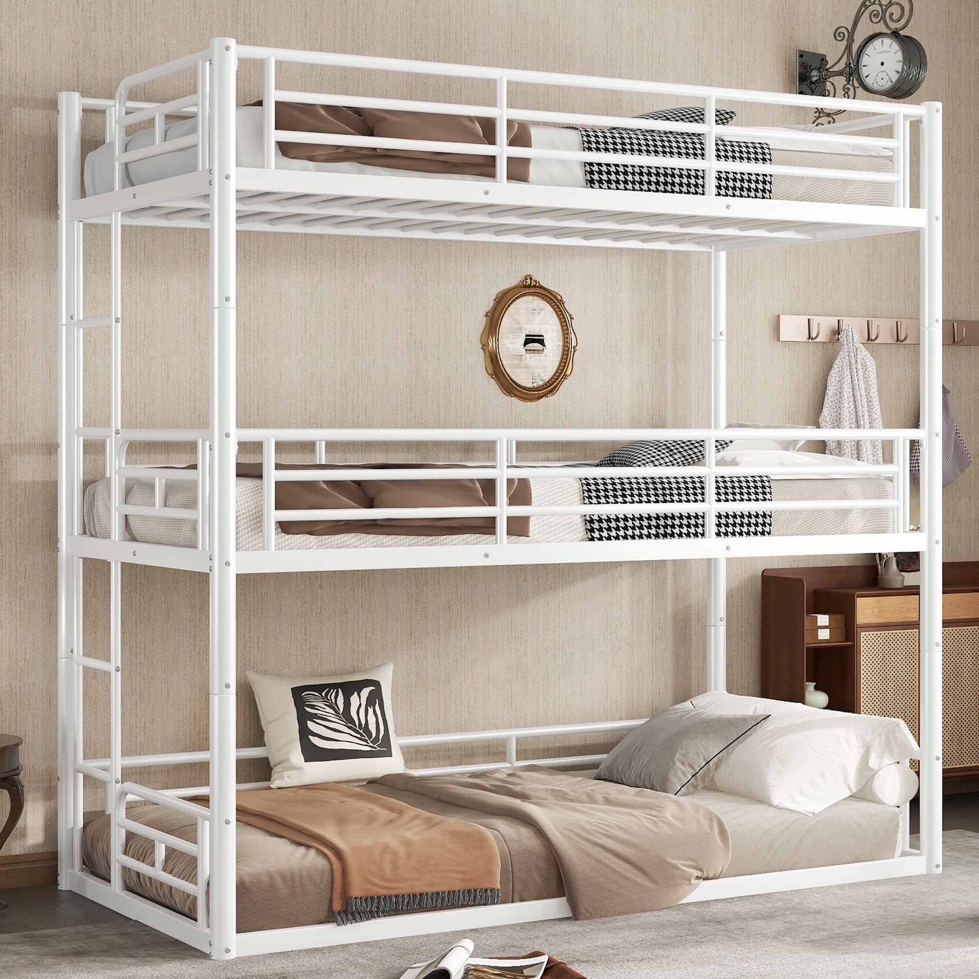 Twin Over Twin Over Twin Bunk Bed Metal Triple Bunk Bed With Safety Guardrails Heavy Duty Bunk Bed With Noise Reduced Design