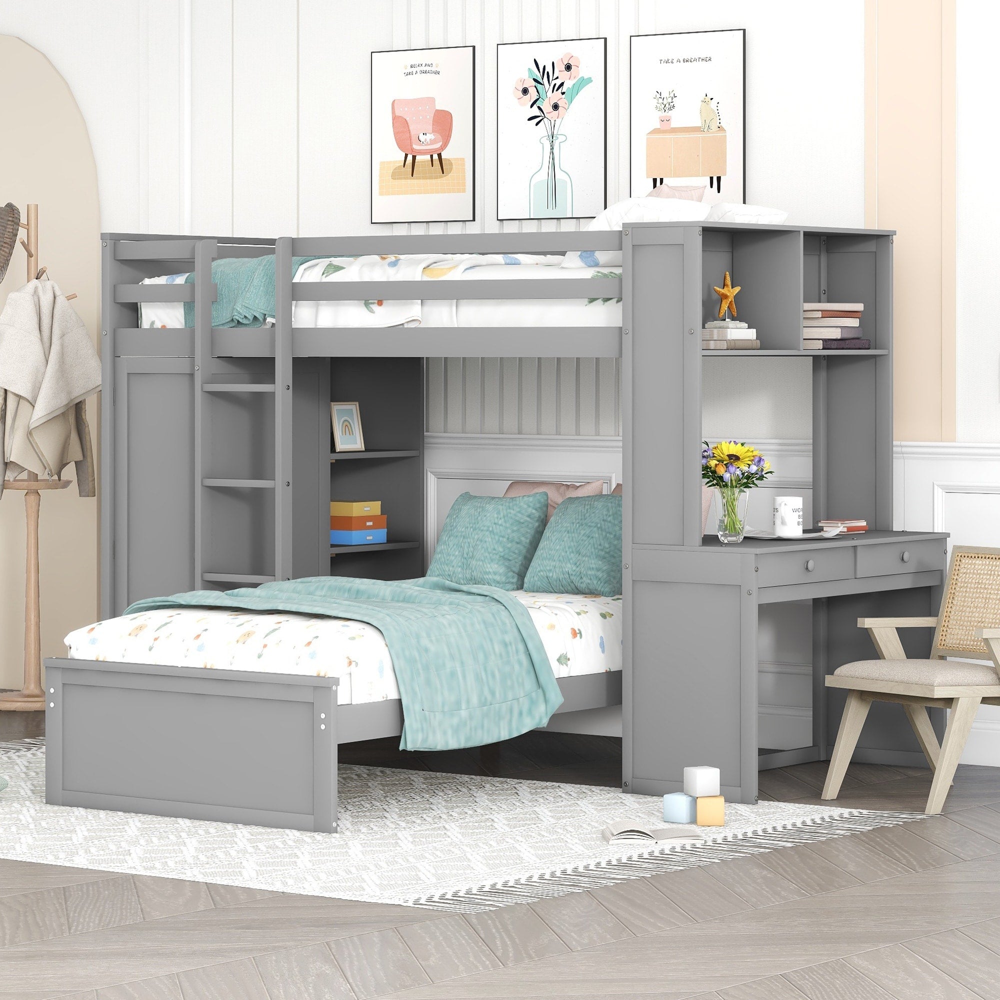 Twin Size Loft Bed With A Stand Alone Bed Shelves Desk And Wardrobe Espresso