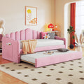 Twin Size Upholstered Daybed With Trundle Velvet Sofabed With Usb Charging Ports No Box Spring Needed Pink