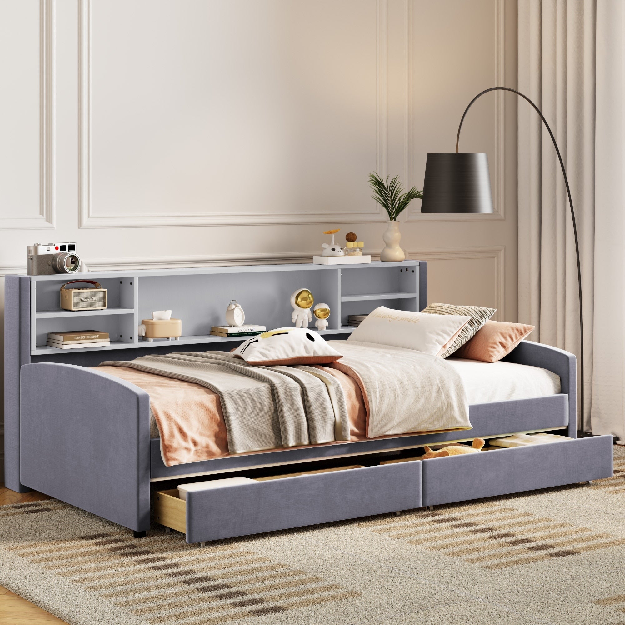 Twin Size Upholstered Platform Bed With Storage And Drawers