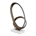 Twined Abstract Ring Sculpture White Marble Base 16 Inch Dark Gold
