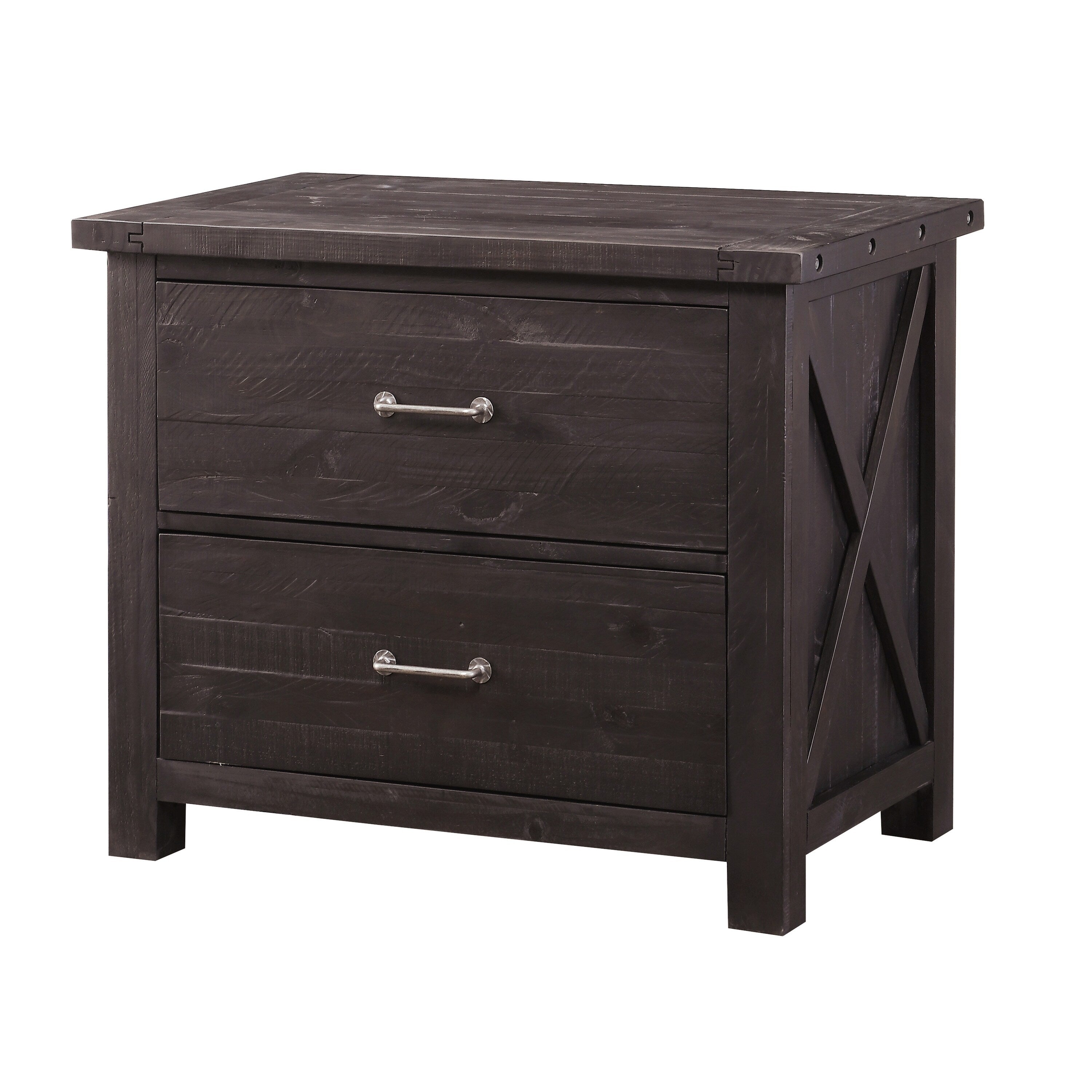Two Drawer Wooden File Cabinet With Metal Handle Pull And Crossed Side Plank Caf Brown