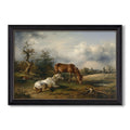 Two Horses On The Pasture C 1825 Friedrich Gauermann Custom Framed Canvas