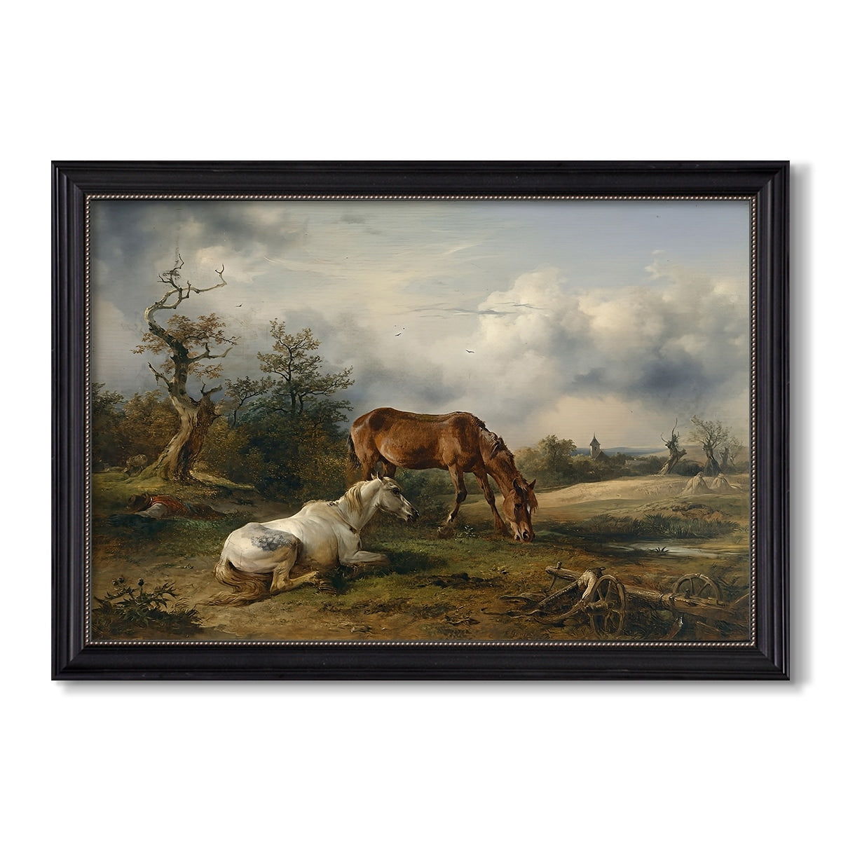 Two Horses On The Pasture C 1825 Friedrich Gauermann Custom Framed Canvas