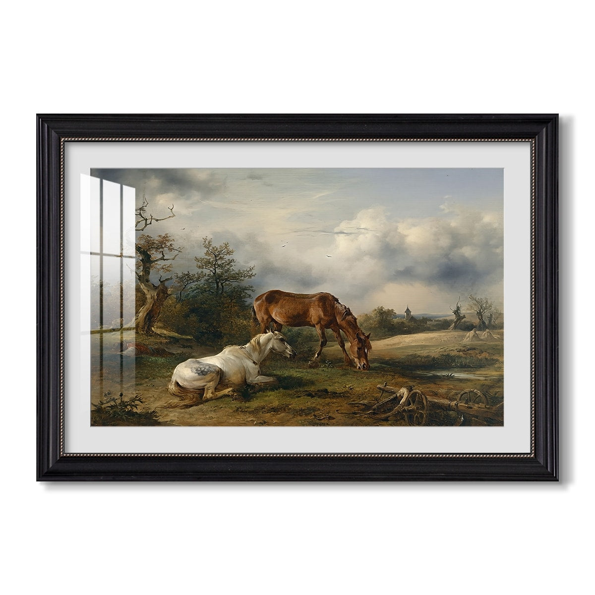 Two Horses On The Pasture C 1825 Friedrich Gauermann Custom Framed Print