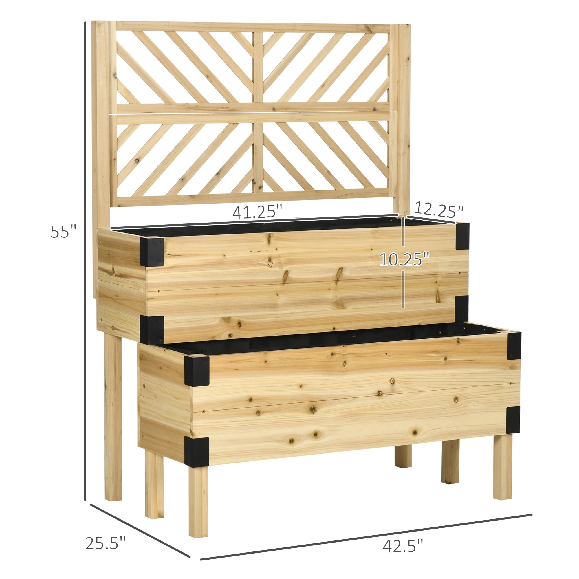 Two Level Raised Garden Bed Planter Box With Trellis Lattice Back
