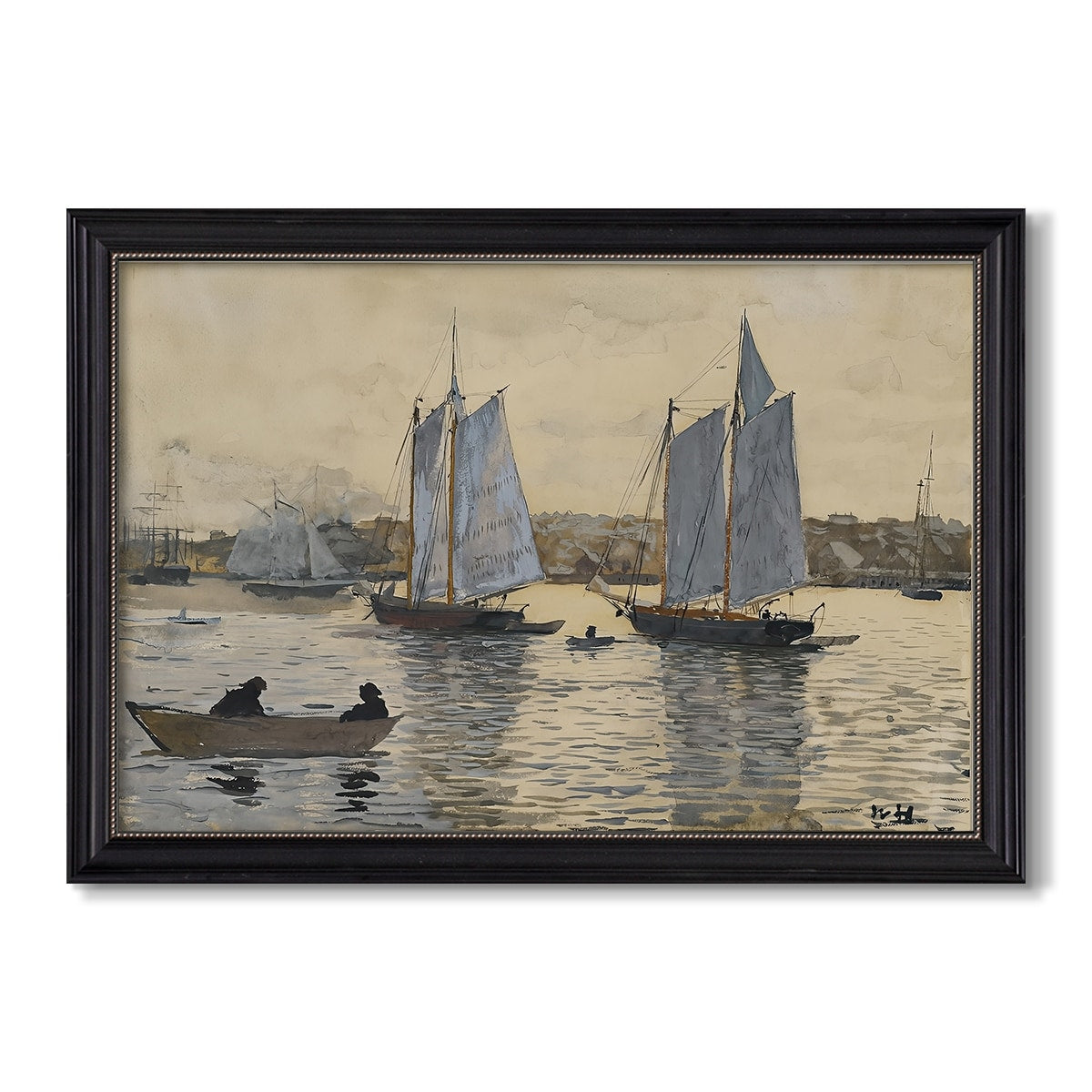 Two Schooners Gloucester C 1880 Winslow Homer Custom Framed Canvas