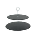 Two Tier Round Slate Stone And Chromed Metal Country Farmhouse Serving Tray 9.25 X 11.75 X 11.75 Inches