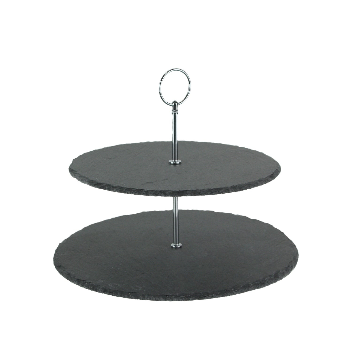 Two Tier Round Slate Stone And Chromed Metal Country Farmhouse Serving Tray 9.25 X 11.75 X 11.75 Inches