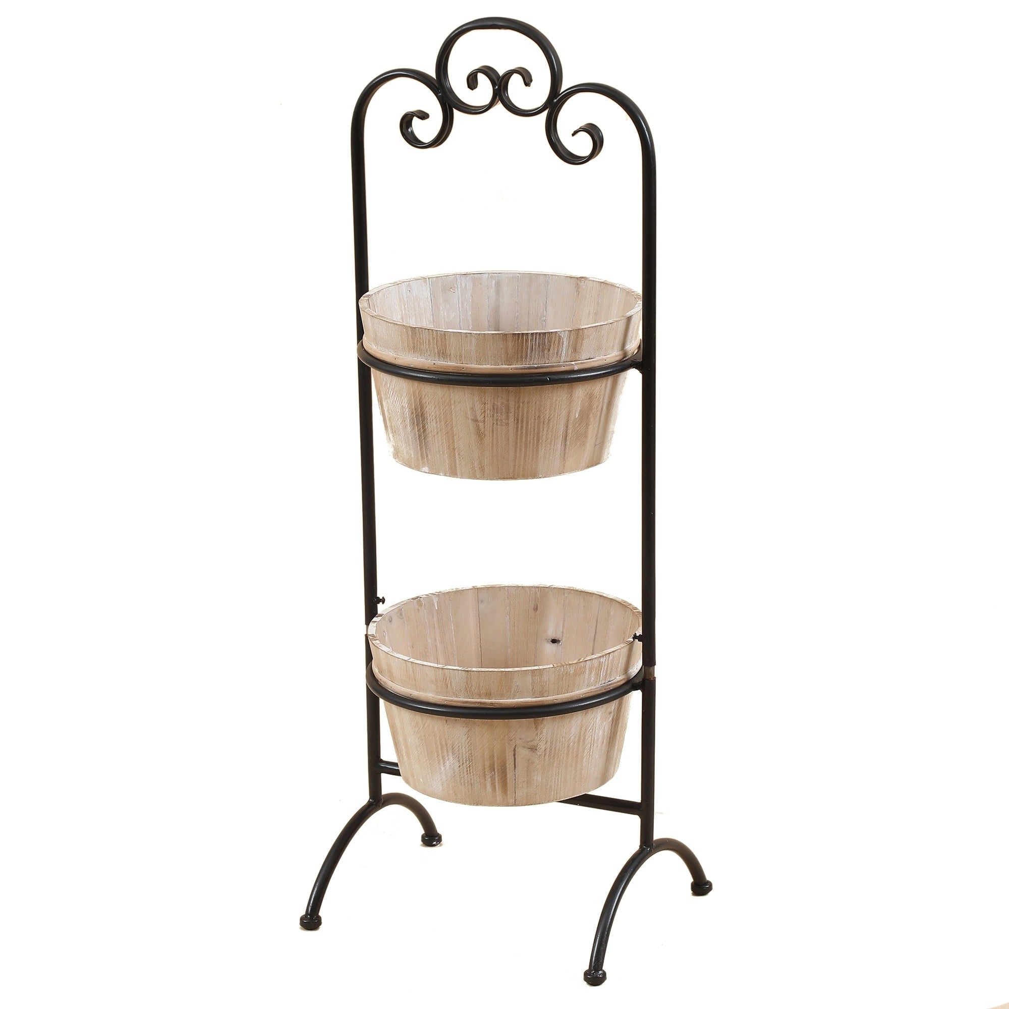 Two Tier Wood Planters With Metal Stand