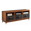 Two Tone 3 Drawer Wood Tv Console With 3 Open Compartments Black And Brown
