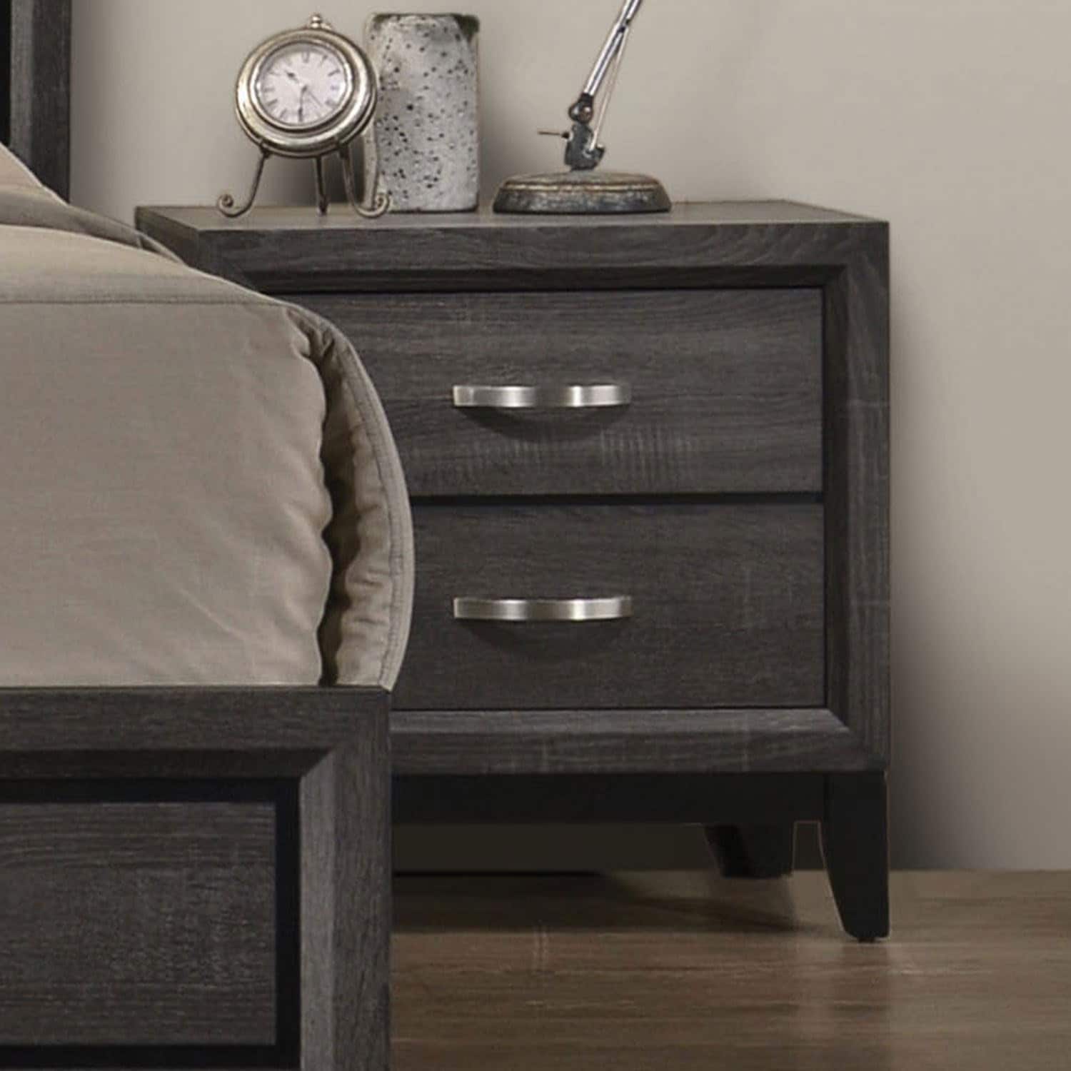 Two Tone Nightstand Gray Finish With Two Drawers Wooden Legs