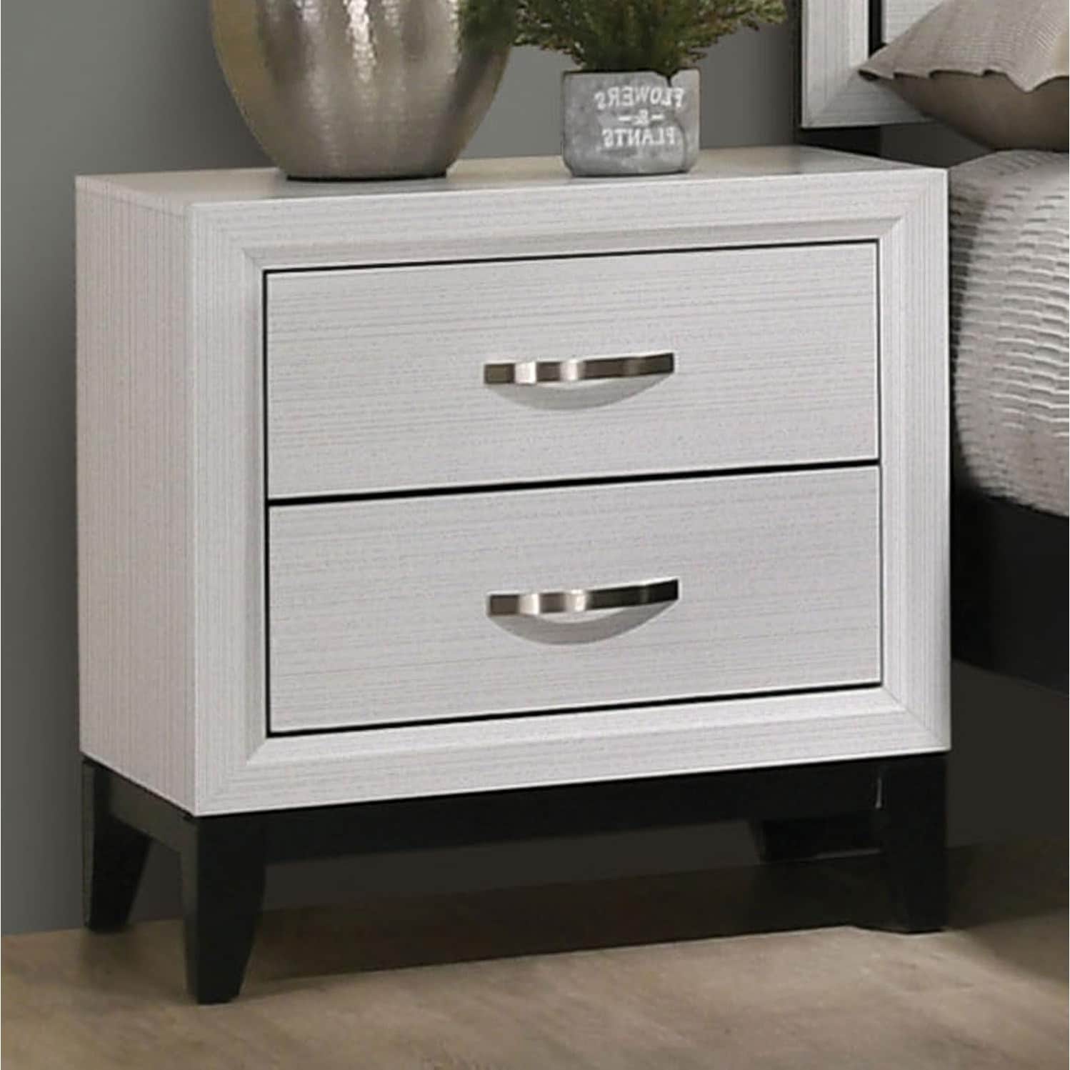 Two Tone Nightstand White Finish With Two Drawers Wooden Legs