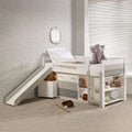 Two Tone Twin Low Loft In Grey White With 3 Drawer Chest With Shelves Bookcase Toy Box And Slide