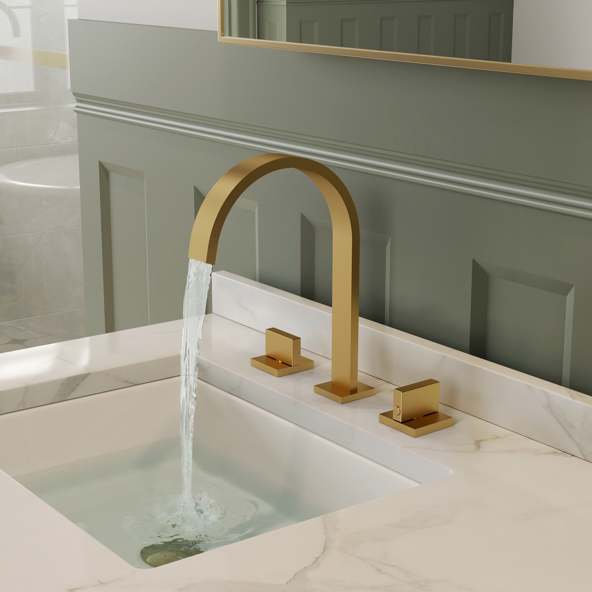 Two Handles 3 Holes Waterfall Bathroom Sink Faucet With Drain Assembly