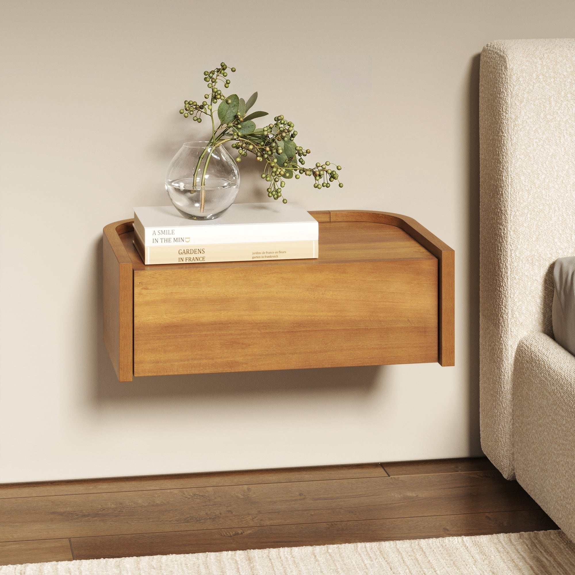Tyla Wall Mounted Bedside Table Floating 1 Drawer Nightstand With Rounded Edges