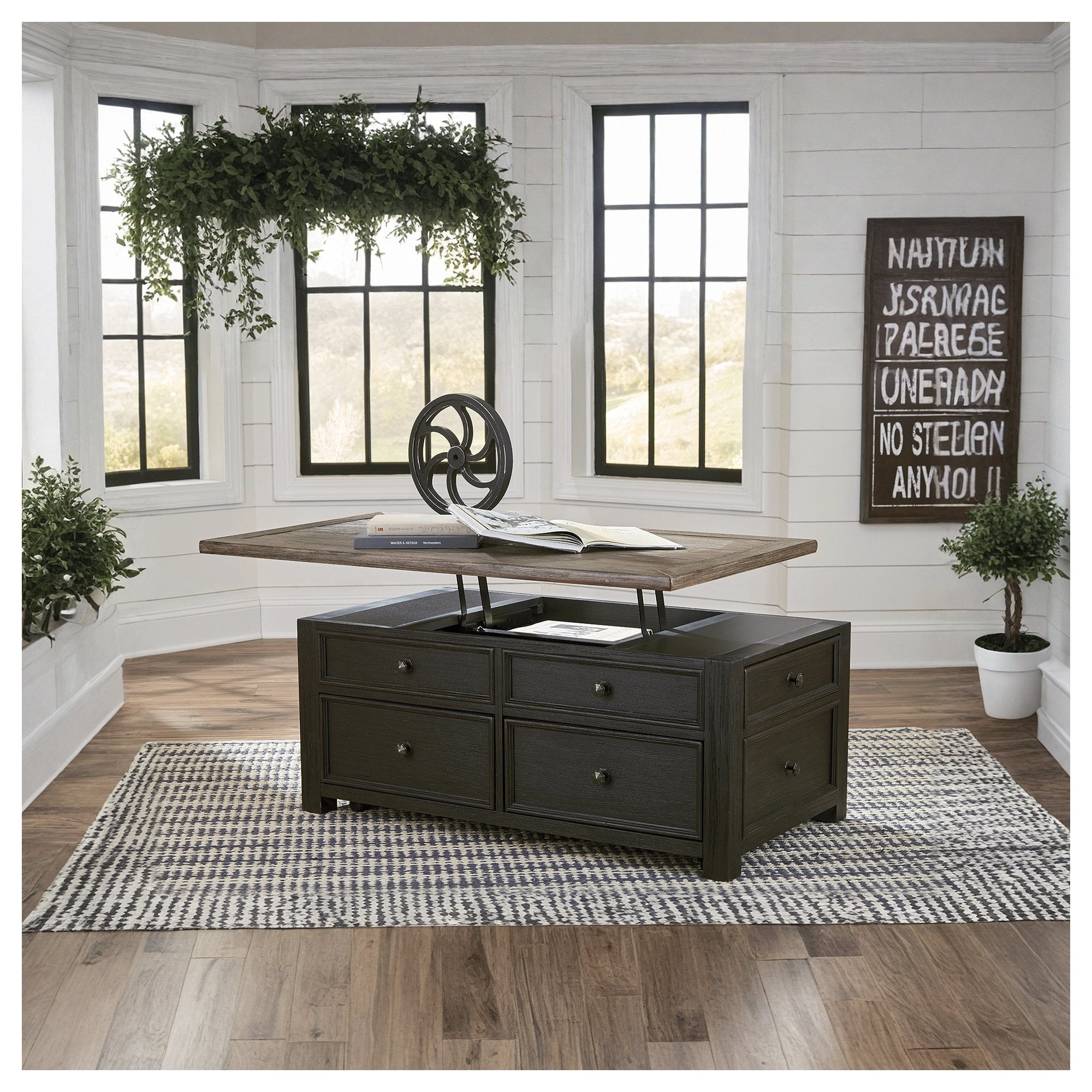 Signature Design By Ashley Tyler Creek Grayish Brown And Black Coffee Table With Lift Top