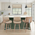 Armen Living Tyler Mid Century Swivel Barstool In Brown Faux Leather With Walnut Veneer