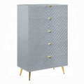 Tyra Tall Dresser Chest 5 Wave Pattern Drawers With Gold Handles Gray