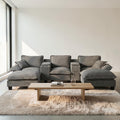 U Shape Modular Cloud Couch With Usb Ports Storage And Cup Holders Chenille Sailboat Sofa