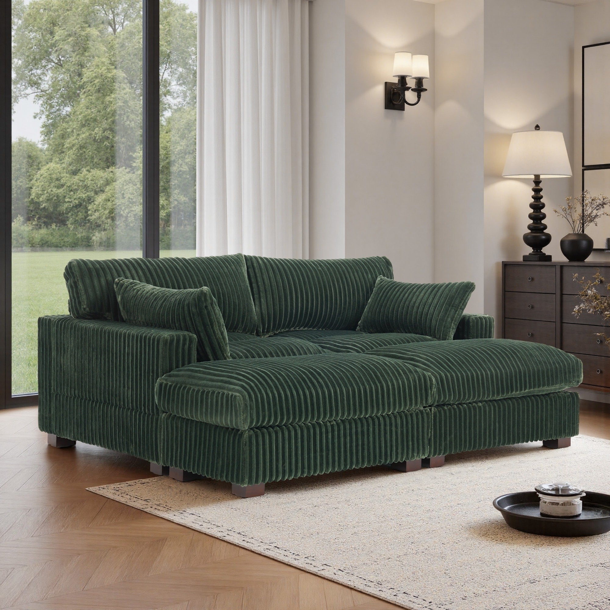 U Shaped Flannel Upholstered Modular Sectional Sofa