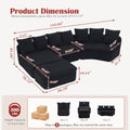 U Shaped Modular Sectional Sofa With Ottoman Woodgrain Chenille Deep Seat Boneless Couch Compression Sofa With Pillows