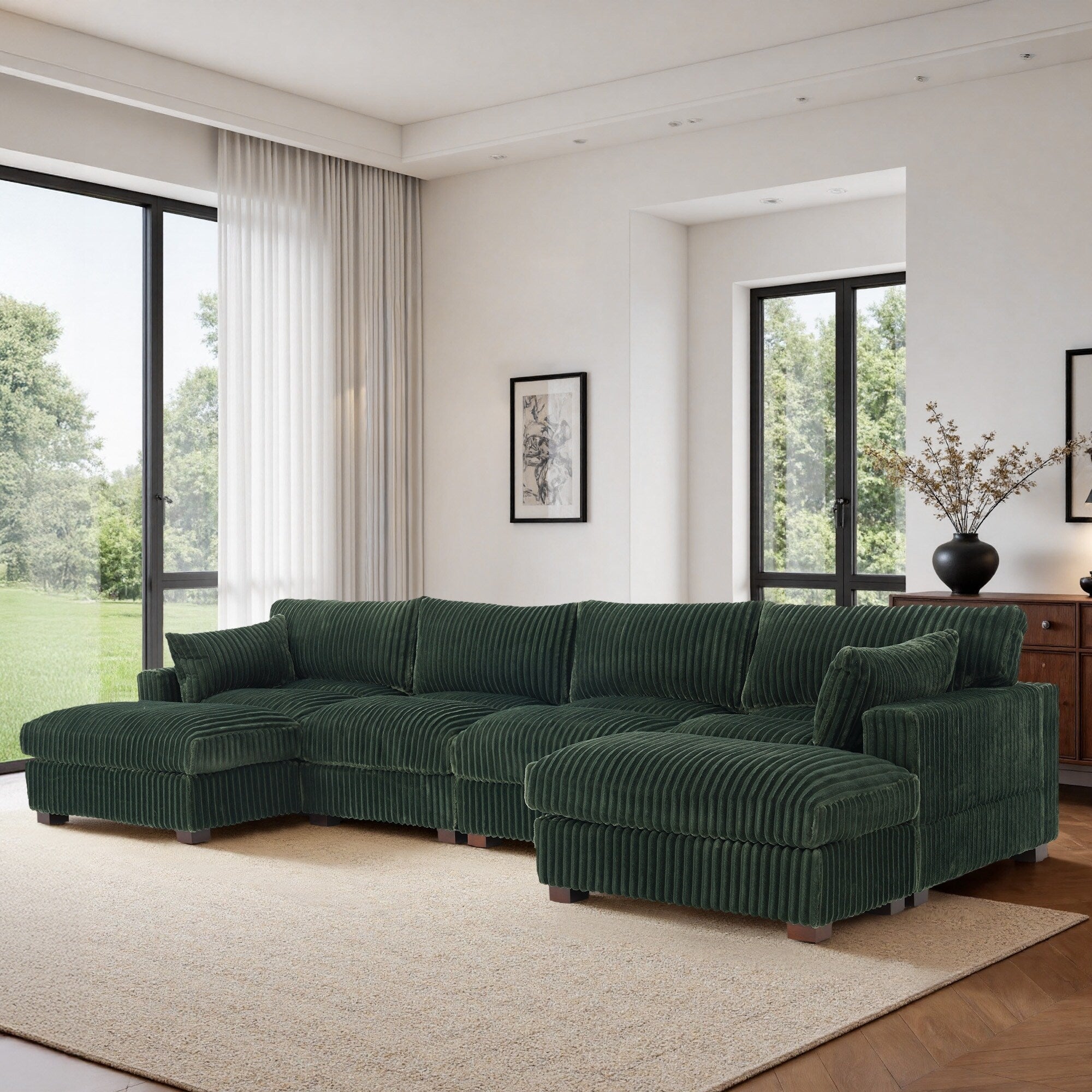 U Shaped Plush Upholstered Modular Sectional Sofa For Living Room