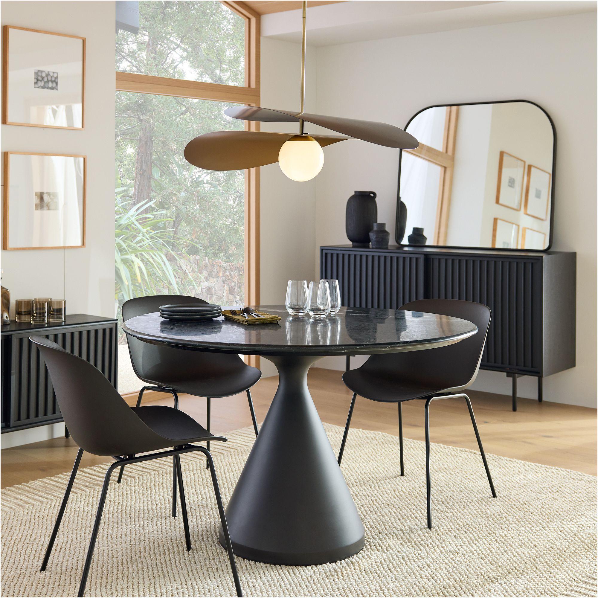 Silhouette Pedestal Marble Round Dining Table - Black (122 cm - 152 cm)