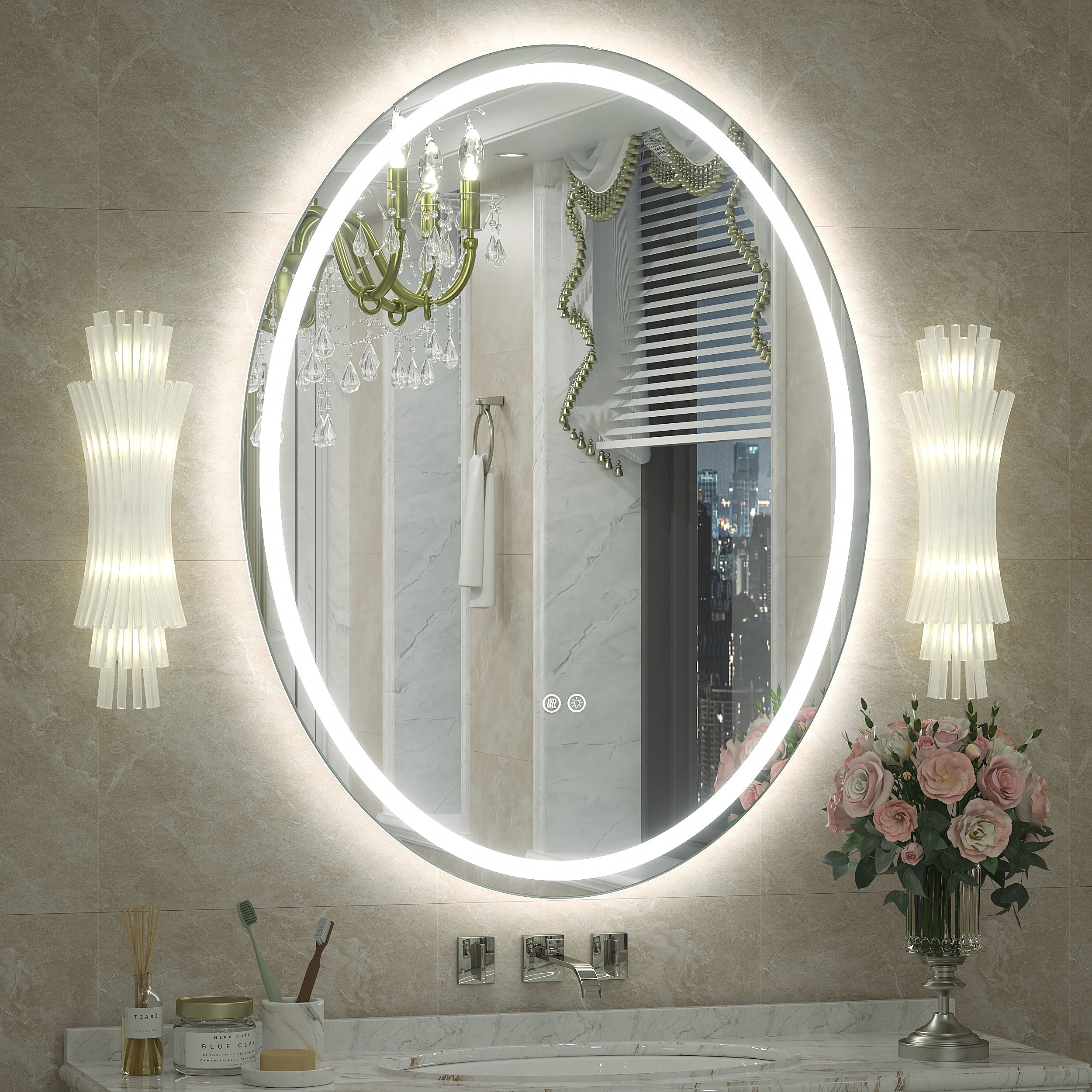 Ul Certified Oval Led Double Anti Fog Tempered Glass Wall Bathroom Vanity Mirror
